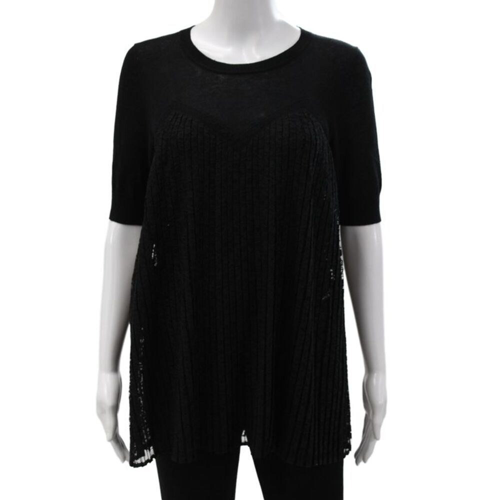 Sandro Women Tunic Blouse Black Linen Short Sleeve Crew Neck Size 1